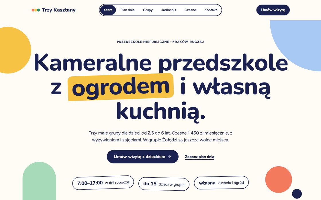 Przykładowa strona: Trzy Kasztany, przedszkole